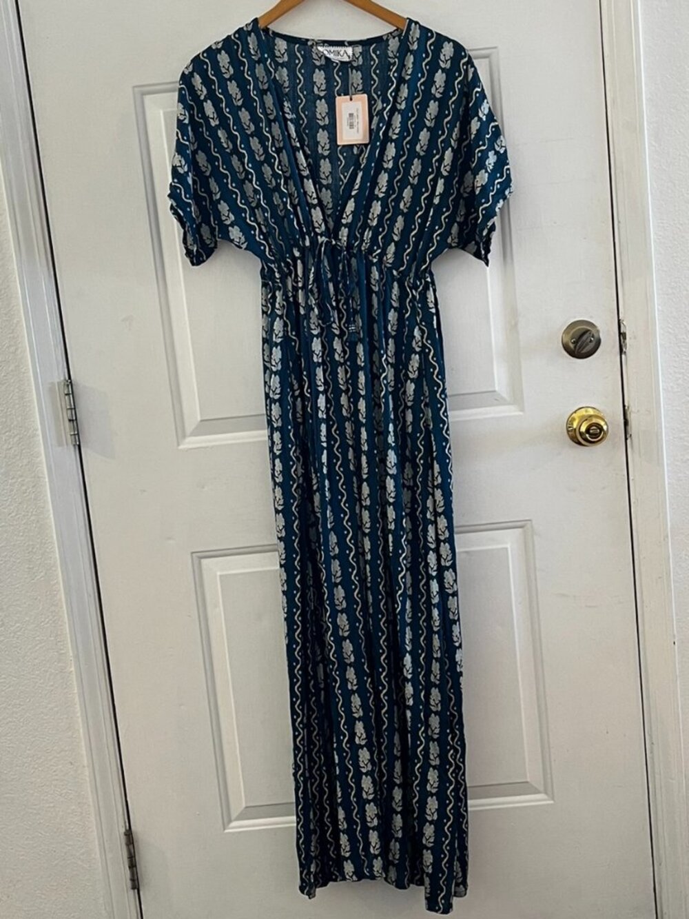 Omika Woman's Nico Indigo Blue Print Pia Caftan Sz One Size - Picture 1 of 11